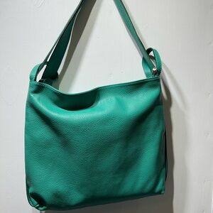 Elegant Green Leather Shoulder or Backpack Bag- 2 ways